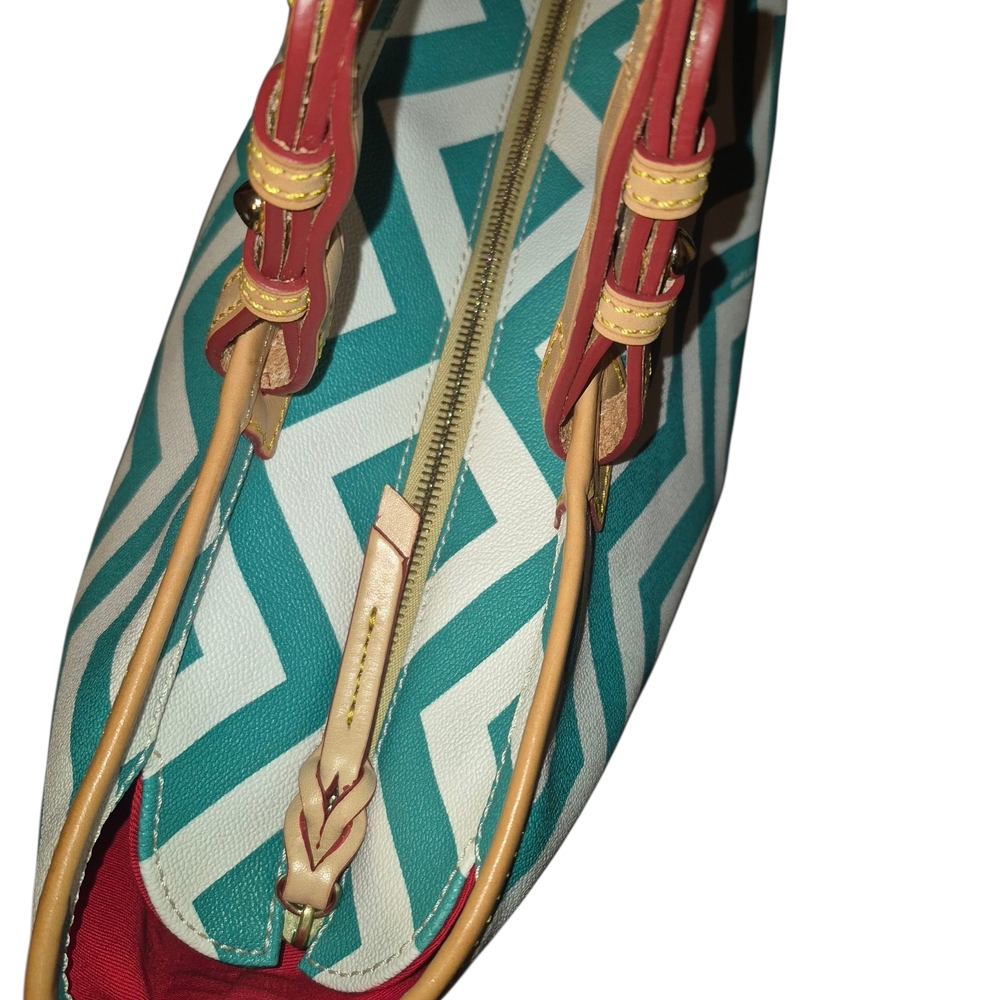 Dooney & Bourke Chevron Tote - Teal and Tan - Picture 7 of 16